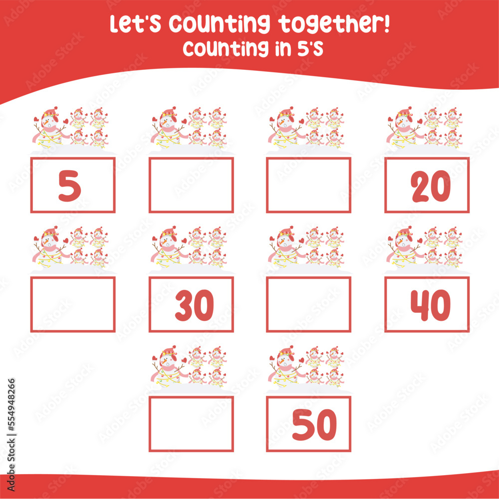 Counting by five’s the Christmas theme worksheet. practising math in