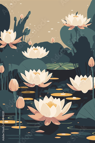 lotus lily water flower and leaf on lake or pond nature background wallpaper