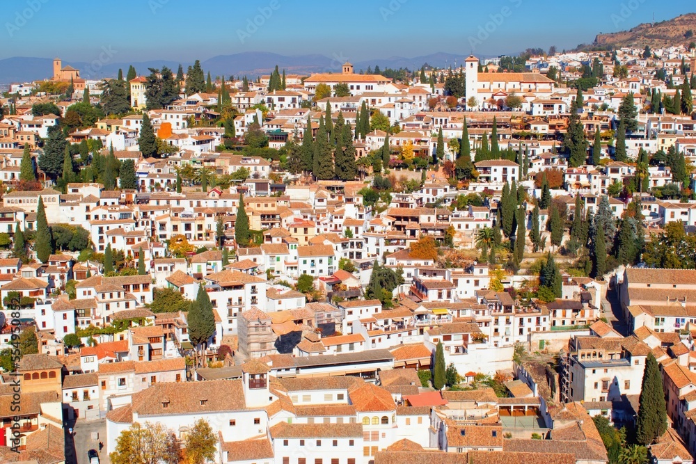 Granada Spain, Andalucia - areal view on the famous Spanish historical city.