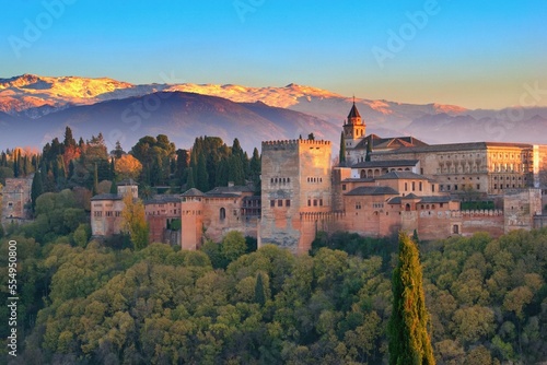 Sunset above Alhambra moorish castle -  Granada, Spain