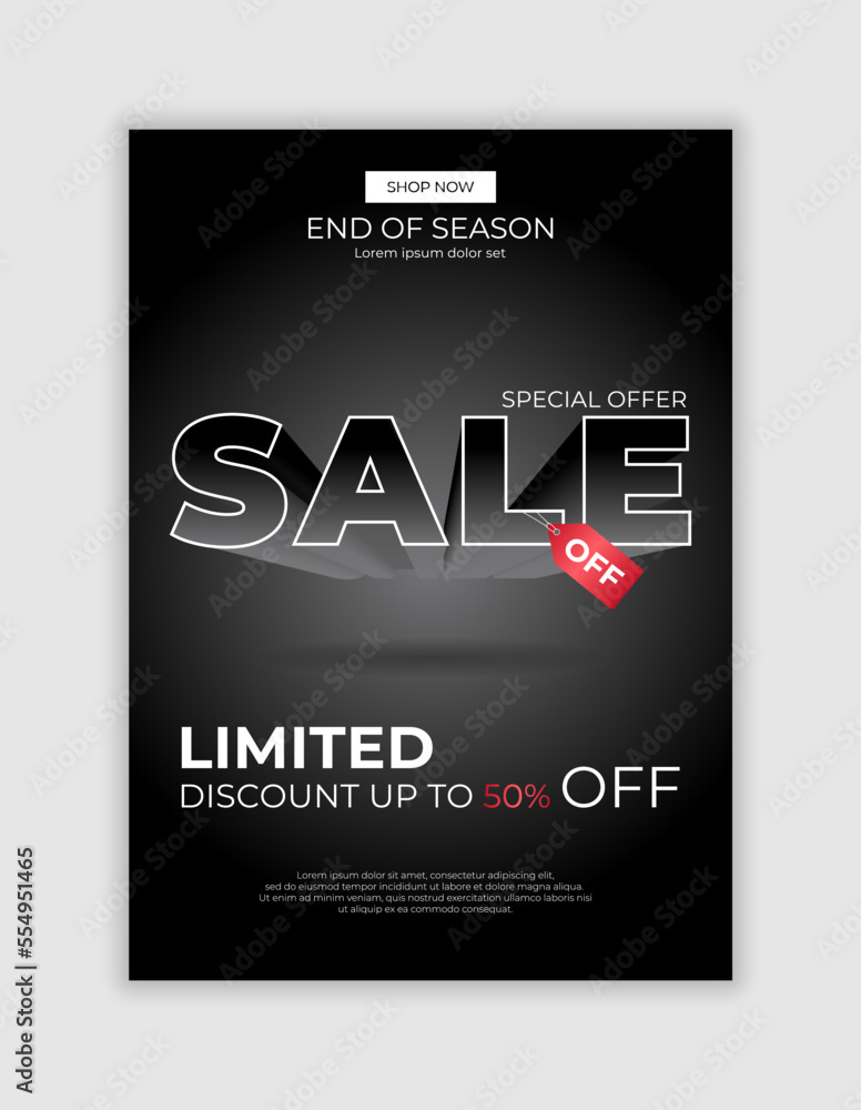 Sale poster. Specail offer discount up 50. Big sale poster template. Black paper banner. Use for poster, newsletter, shopping, promotion, advertising. Vector illustration concept Sale poster. Specail offer discount up 50. Big sale poster template. Black paper banner. Use for poster, newsletter, shopping, promotion, advertising. Vector illustration concept