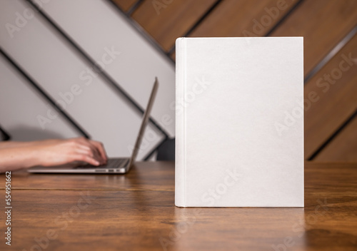 Photography Book mockup, hardcover template, business literature mock up on office desk, tab