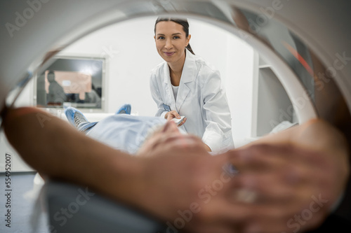 Close up of a patient in the MRI scanner