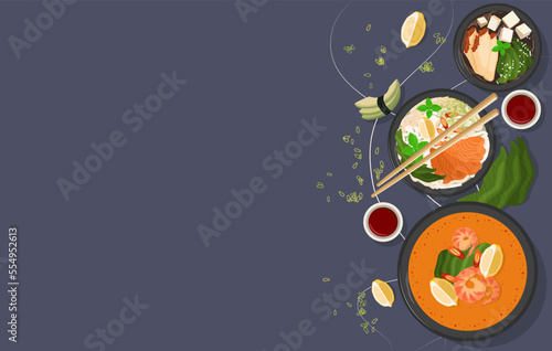 Background with asian food in flat design