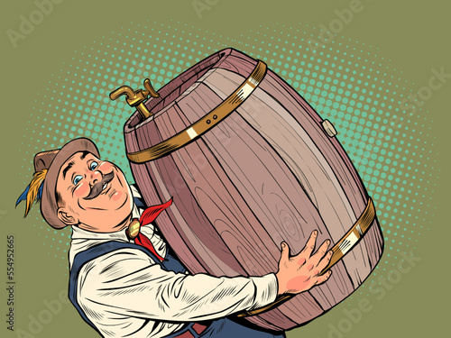 male burgher with a barrel of beer germany or austria national costume, oktoberfest holiday