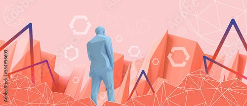 Fotografie Creative idea leadership to work in metaverse technology with the decisions of business leaders to develop future work goals concept on orange background
