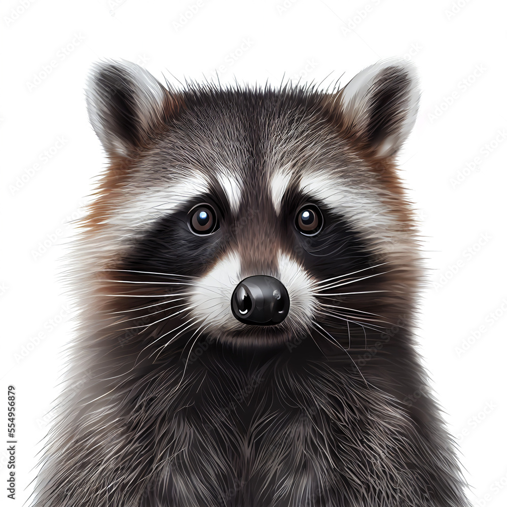 computer drawing close up of a raccoon isolated on white generative AI