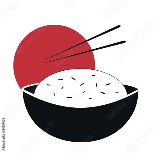 
Chinese fried rice in a bowl and chopsticks. Silhouette.