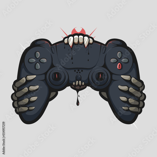 stick controller bitten by skull teeth art illustration