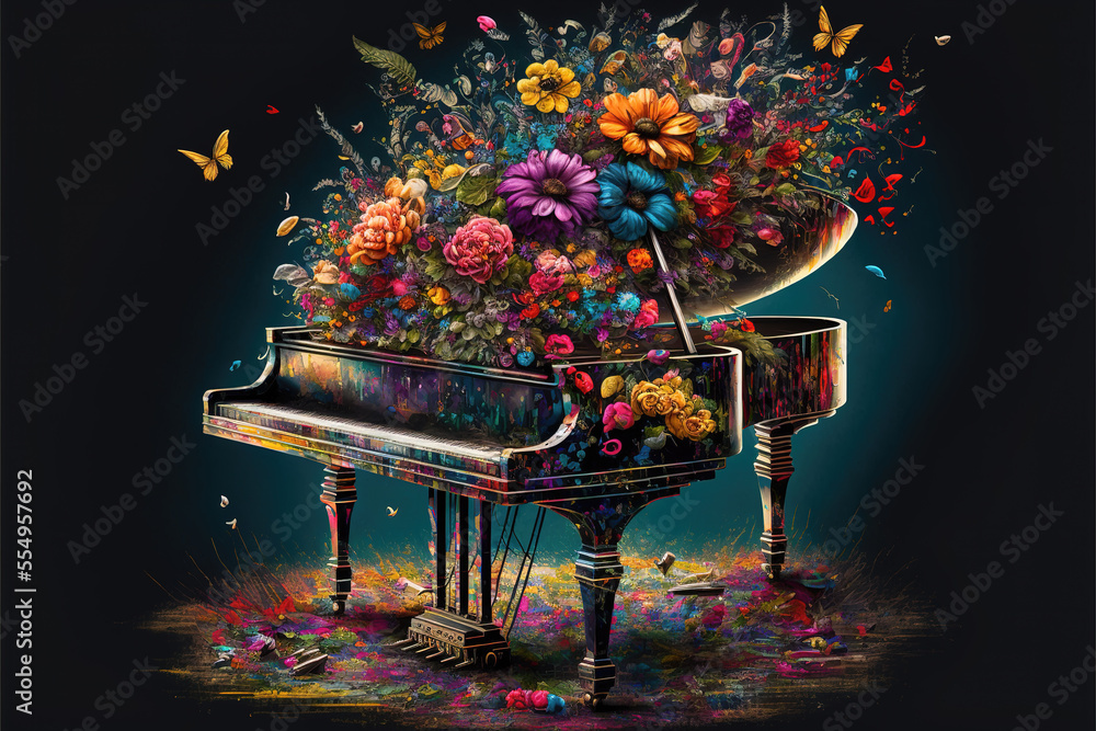 a fantasy flower piano illustration, abstract modern art, generative ai  technology Stock Illustration | Adobe Stock