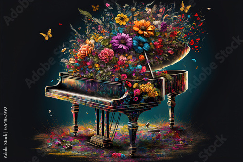 a fantasy flower piano illustration, abstract modern art, generative ai technology