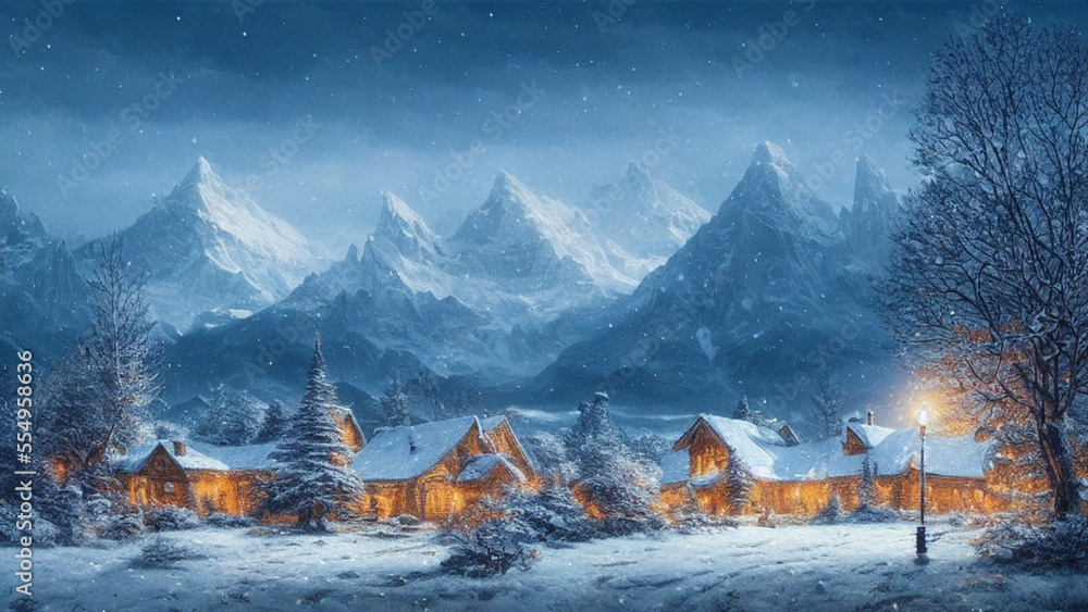 winter landscape with a village