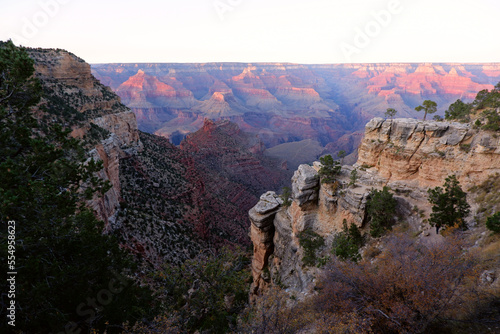 Beautiful Landscape of Grand Canyon national park, mountains, hills, cliffs, formations at sunset
