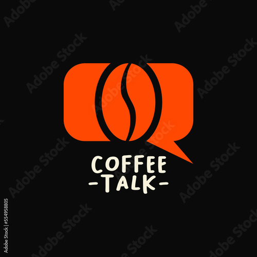 simple flat minimalist combination of coffee bean with chat chatting bubble icon symbol mascot character suitable for coffee talk podcast forum community or coffee shop cafe bar logo design idea