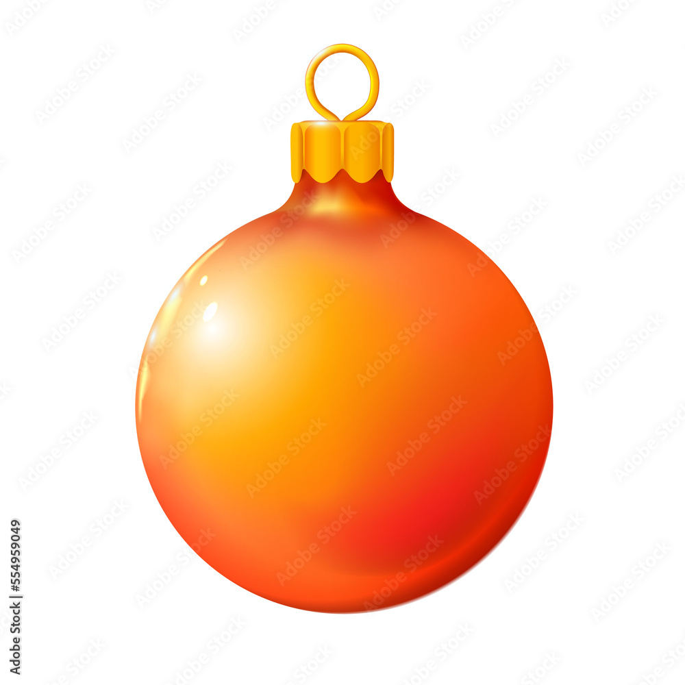 Red orange Christmas ball, bauble isolated on white, 3d. Realistic Merry xmas and New year design element, colorful decoration illustration. Png Red orange Christmas ball, bauble isolated on white, 3d. Realistic Merry xmas and New year design element, colorful decoration illustration. Png