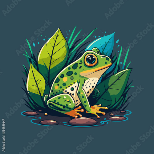 green frog character logo mascot design in cartoon for business branding