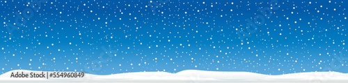 Hello blue winter landscape. Snowy symbol. Vector snowdrifts, falling snowflake. Merry Christmas and happy new Year, xmas time. Shining snowfall or snowball balls.  let it snow, holiday idea.