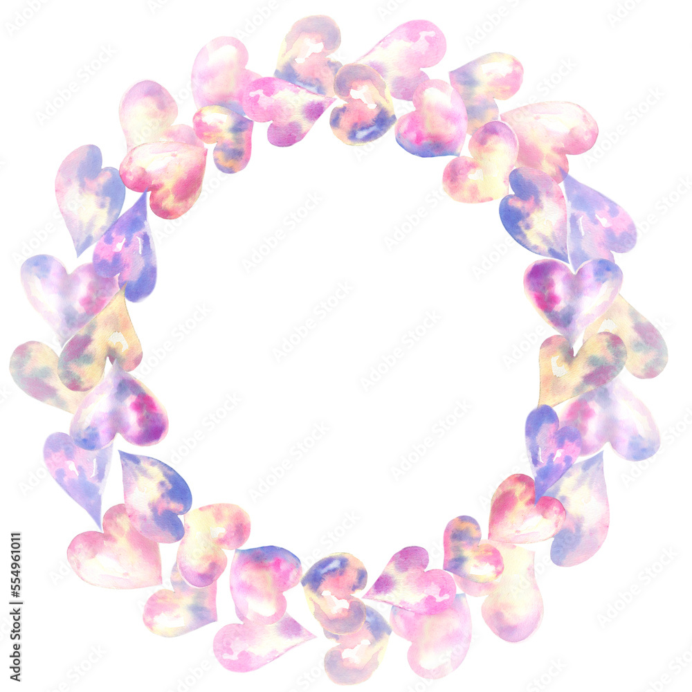 Light pink Hearts frame isolated on white background. Watercolor illustration. Abstract love for your Valentines Day greeting card design. Light pink Hearts frame isolated on white background. Watercolor illustration. Abstract love for your Valentines Day greeting card design.