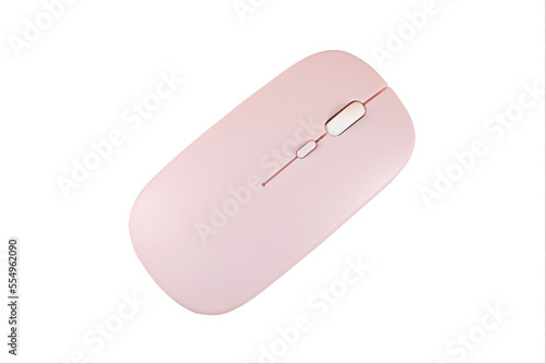 Obraz na płótnie Pink PC mouse on beige background top view. Png with transparency w salonie