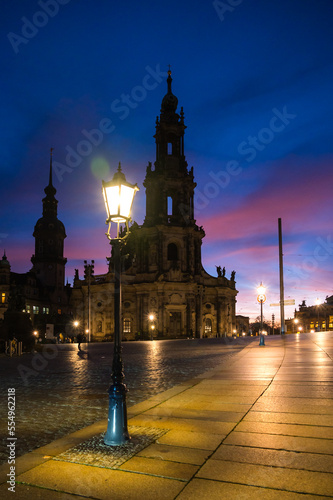 historic street lamp at night in dresden germany