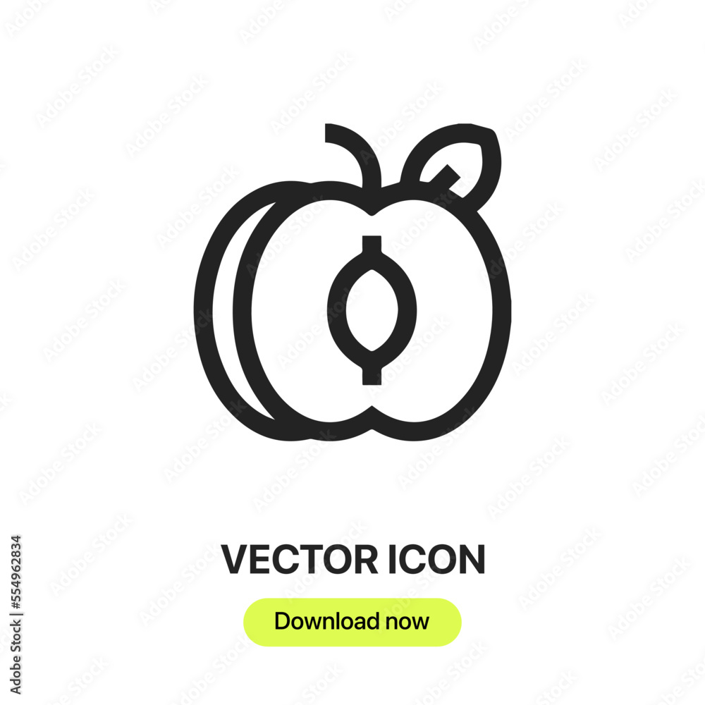 apricot icon vector. Linear style sign for mobile concept and web design. peach symbol illustration. Pixel vector graphics - Vector. apricot icon vector. Linear style sign for mobile concept and web design. peach symbol illustration. Pixel vector graphics - Vector.