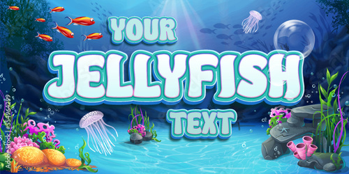 Jellyfish Text Cartoon Blue Under Sea Vector Editable Text Effect Template