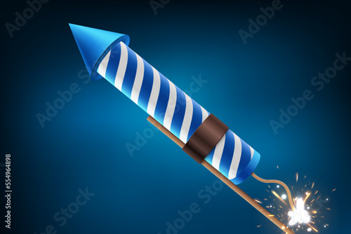 Realistic Firecrackers with Light Explosive Effect, Firework Rockets with Sparkling Fireworks Explosions. Vector Illustration