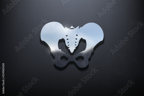 Pelvis Bone 3D Logo Design, Shiny Mockup Logo with Textured Wall. Realistic Vector