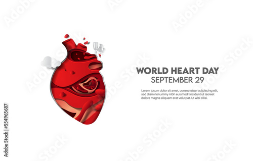 World Heart Day concept; Heart, cloud and hot air cloud in the background. 3d paper cut drawing