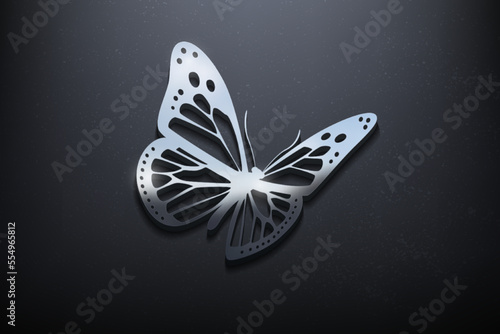 Butterfly 3D Logo Design, Shiny Mockup Logo with Textured Wall. Realistic Vector © Rendix Alextian