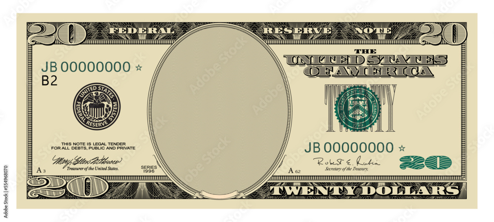 US Dollars 20 banknote seria 1996 American dollar bill cash money US Dollars 20 banknote seria 1996 American dollar bill cash money