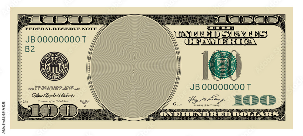 US Dollars 100 seria 2006 - banknote100 -American dollar bill cash money isolated on white background. - obrazy, fototapety, plakaty 