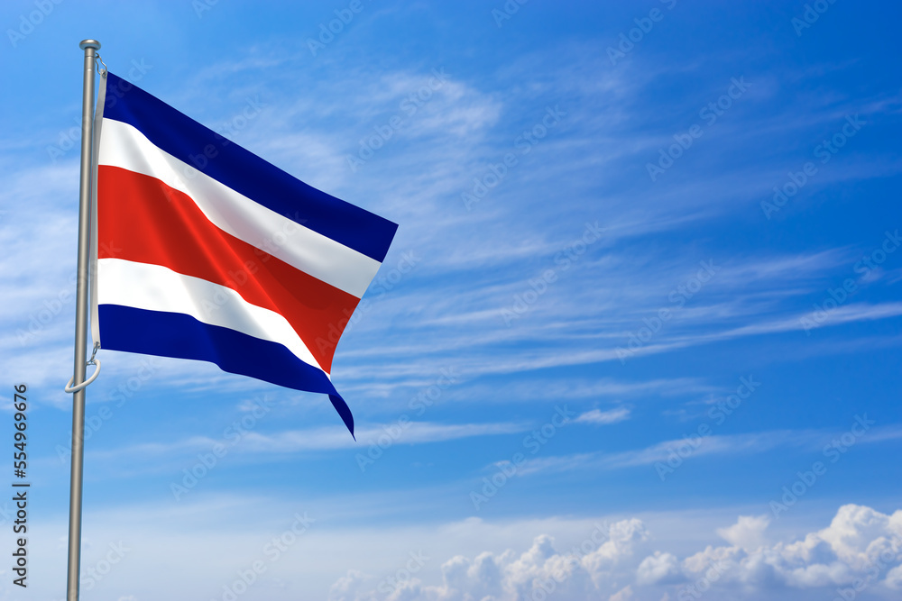 Costa Rica flags over blue sky background. 3D illustration