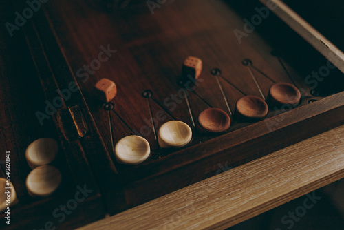Handmade wooden backgammon for playing with natural wood