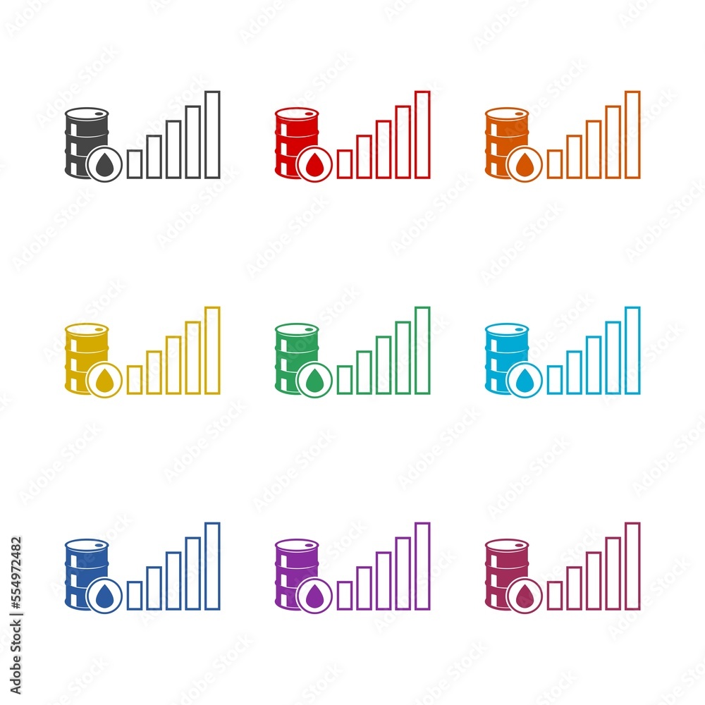 Growth of price for petroleum icon isolated on white background. Set icons colorful Growth of price for petroleum icon isolated on white background. Set icons colorful