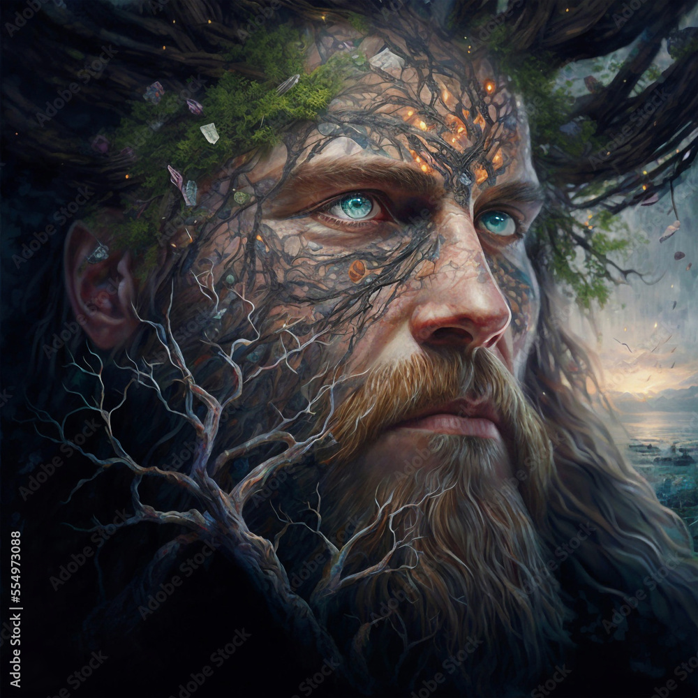 Fototapeta premium Symbolic portrait of a druidic man