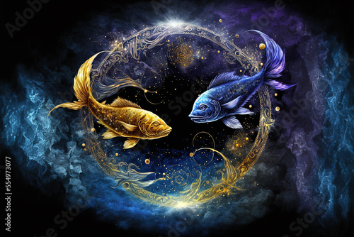 Zodiac fish sign. Celestial abstract background. Mystical illustration. Generative AI © Maxim Stepanov