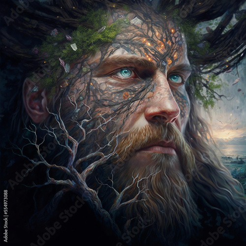Symbolic portrait of a druidic man