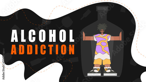 Banner Alcohol addiction. A man is a hostage inside a bottle.