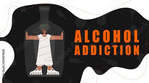 Banner Treatment for alcohol addiction. The woman is inside the bottle.