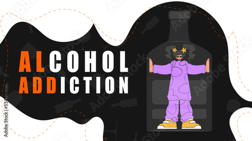 Banner Treatment for alcohol addiction. Girl inside the bottle.