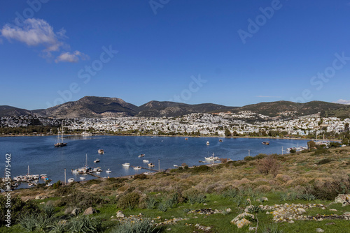 Bodrum, Mugla Gumbet bay from above on a sunny day.