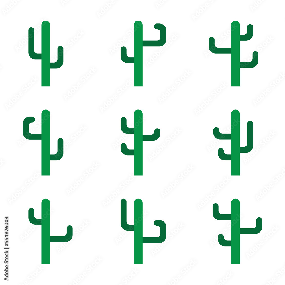 Cactus icon set, green isolated on white background, vector illustration. Cactus icon set, green isolated on white background, vector illustration.