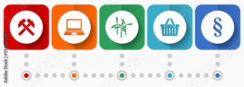 Commerce vector icons, industrial flat design web buttons collection, business concept infographic template