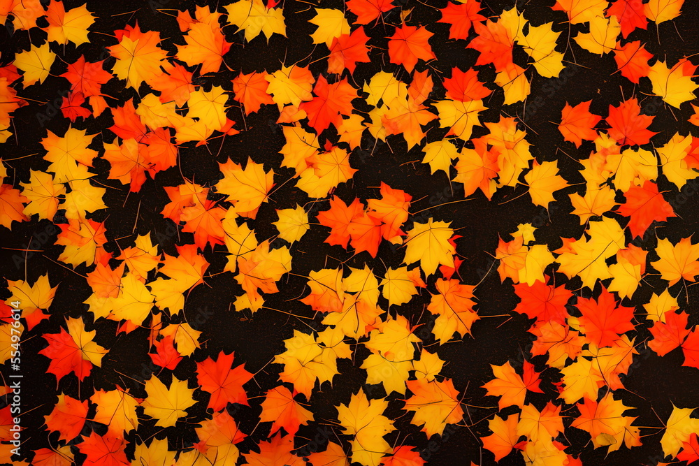 Illustration of autumn maple leaves outdoors, generative ai Illustration of autumn maple leaves outdoors, generative ai