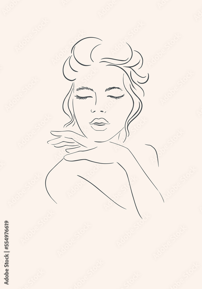 Line Art Illustration. Portrait of A Woman. A Woman's Face Line Art Illustration. Portrait of A Woman. A Woman's Face