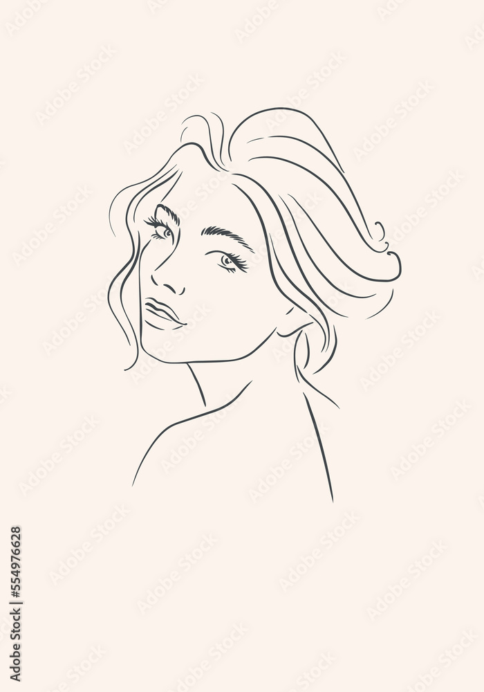 Line Art Illustration. Portrait of A Woman. A Woman's Face Line Art Illustration. Portrait of A Woman. A Woman's Face