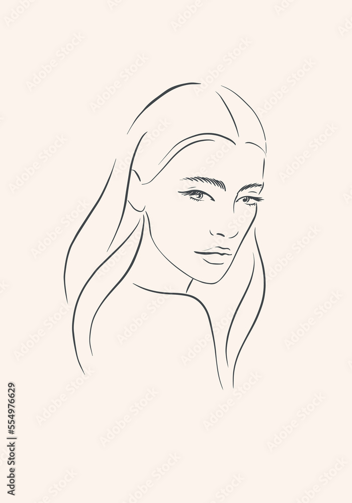 Line Art Illustration. Portrait of A Woman. A Woman's Face Line Art Illustration. Portrait of A Woman. A Woman's Face