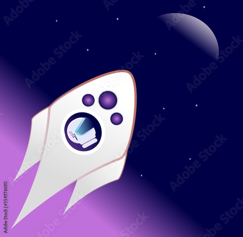 The flight of a white rocket into space travel.