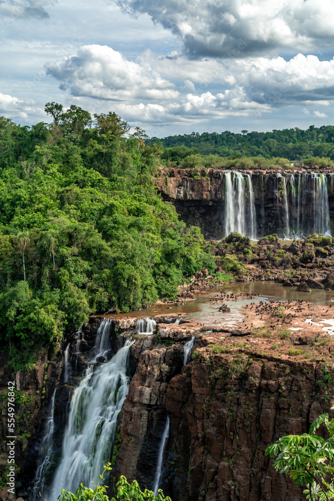 Iguazu Falls on the border of Brazil and Argentina in South America. the largest waterfall system on Earth